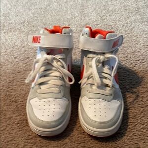 Nike White and Red High-Top Sneakers with Velcro Strap